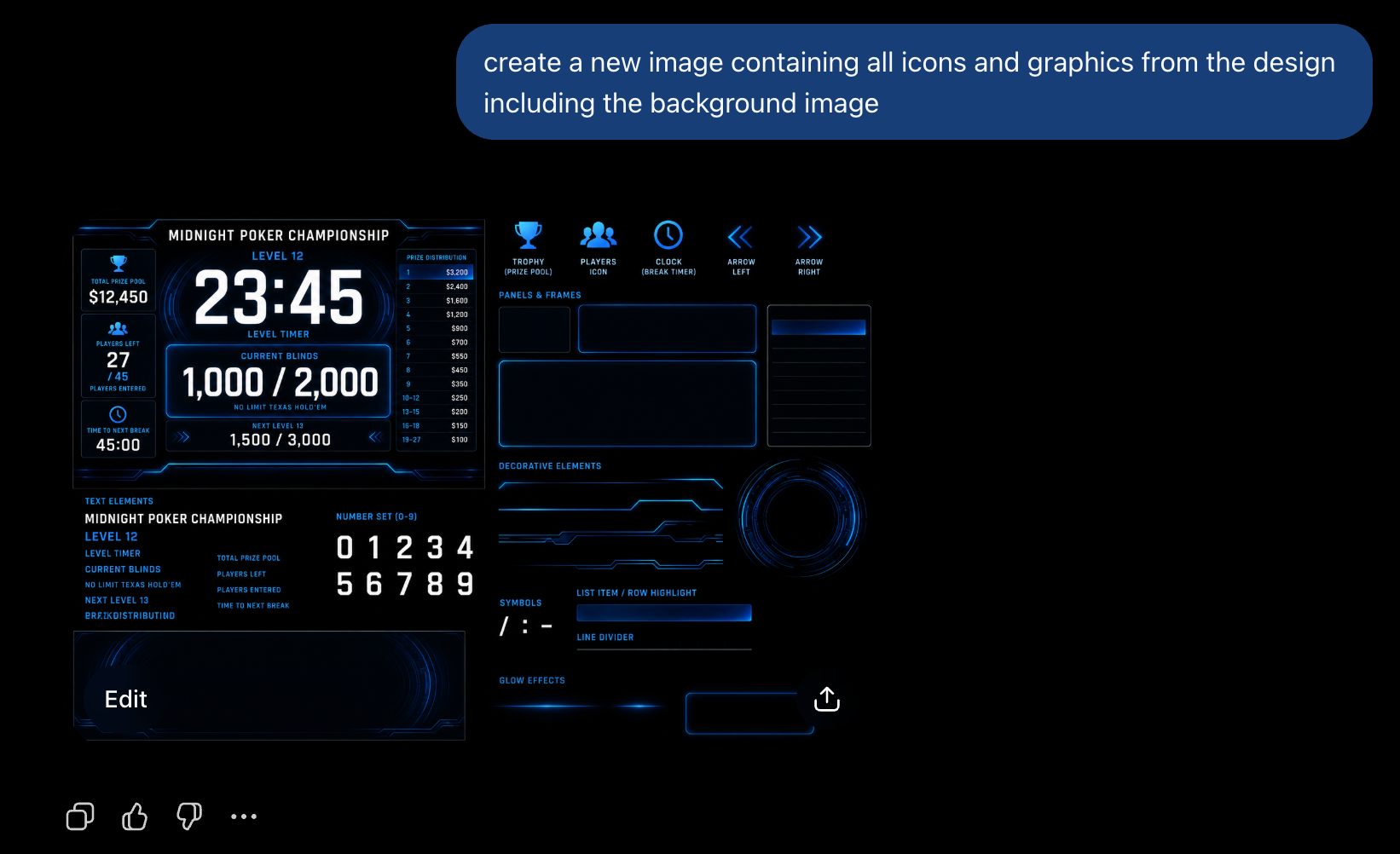 ChatGPT's sprite sheet with the design's icons, panels, decorative elements and background
