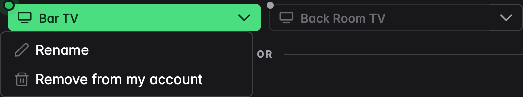The split button menu with Rename and Remove from my account