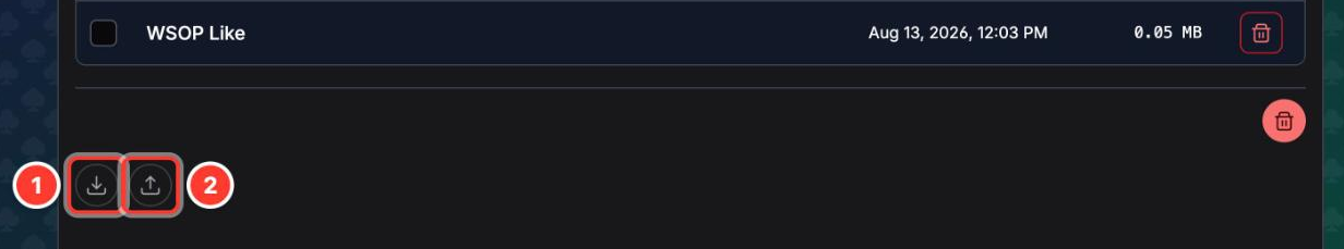 The export and import backup buttons at the bottom of My Content